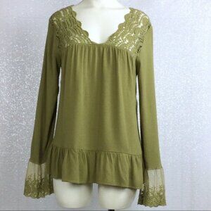 Altar'd State Lace Detail Sheer Long Sleeve Peplum Blouse size Small